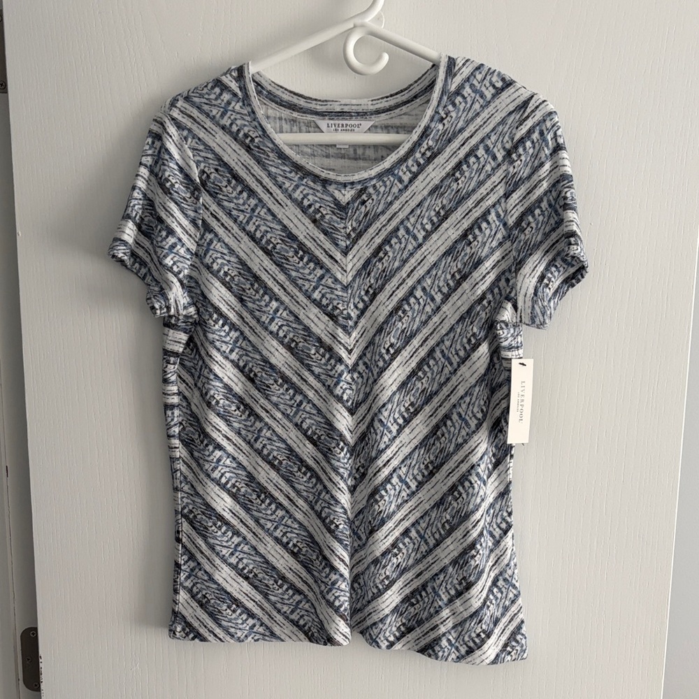 Liverpool Los Angeles Chevron Patterned Tee - Blue and White Medium